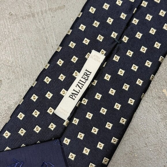 Pal Zileri Tie Box Pattern 100% Silk Made in Italy Woven Blue 3" - Picture 6 of 6